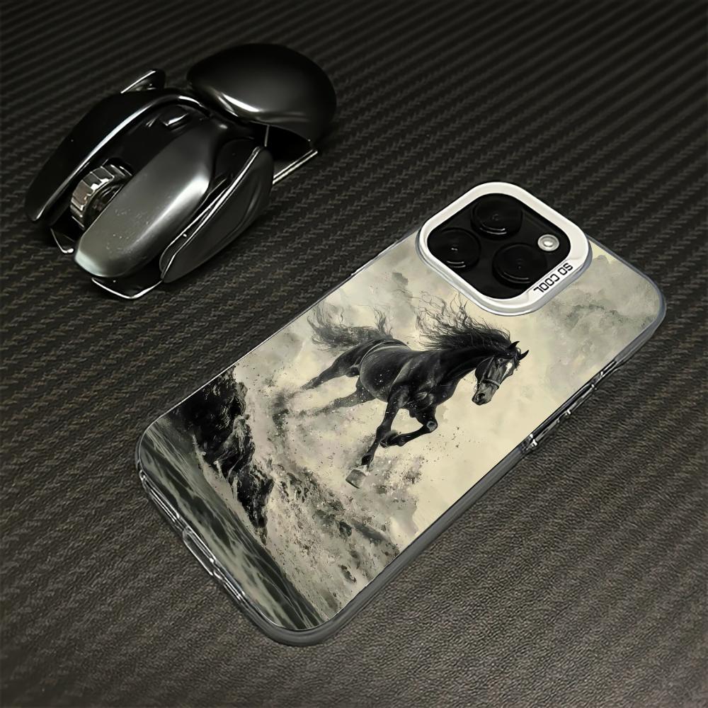 Laufendes Pferd Design Handyhülle Geeignet für iPhone 17 16 15 14 13 12 11 Pro/ Max/Plus Sturz- und Stoßschutz Rückseite