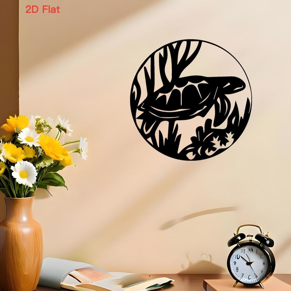 2D Flat Laser Cut Black Iron Turtle Wall Art, Ocean Theme Seaweed Marine Decor for Aquarium Fish Bathroom Wet Area Office Room