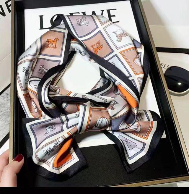 Fresh Polka Dot Print Silk Scarf Women'S Chiffon Satin Double Layer Neck Scarf Bag Handle Bow Tie Hair Band Fashion Accessory