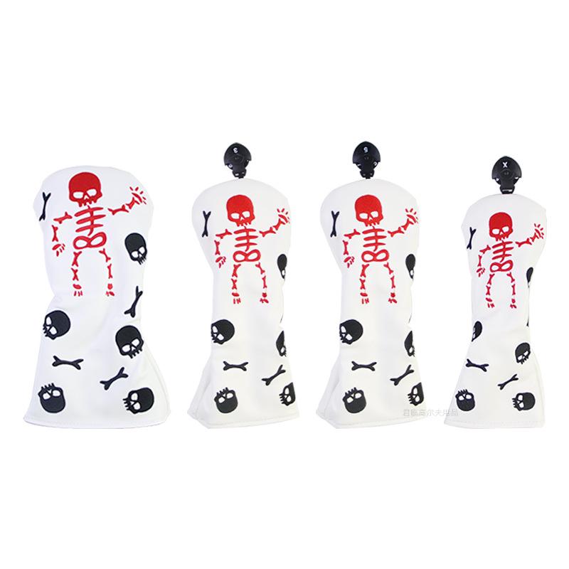 Skull Embroidered Golf Wood Headcover with Rotating Number Tag (1/3/5/UT)
