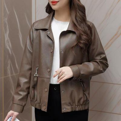 Neuer Stil Damen Lederjacke Revers Herbst Einfach und Vielseitig Western Locker Langärmelige Jacken