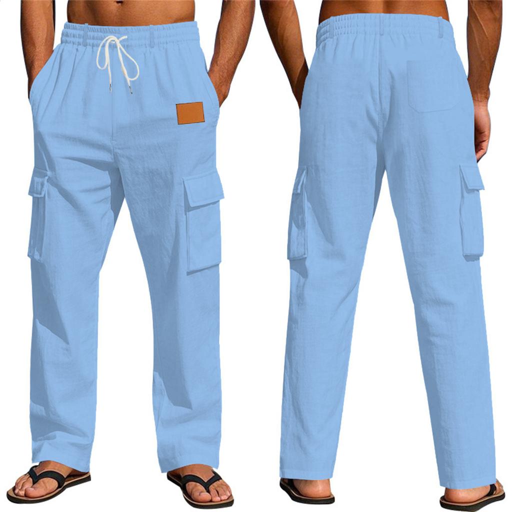 Pantaloni Casual Estivi da Uomo in Cotone e Lino - Gamba Dritta - Monocolore