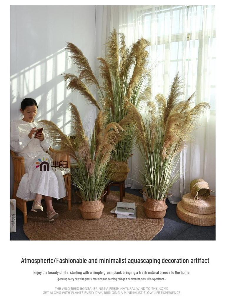 Natural Reed Faux Flowers & Potted Greenery for Home Decor