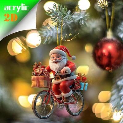 2D Ακρυλικό Χειμερινό Διακοσμητικό Κρεμαστό Κινούμενα Σχέδια Άγιος Βασίλης Ποδήλατο Δώρα Χριστουγεννιάτικα Κρεμαστά Χριστουγεννιάτικο Δέντρο Διακόσμηση
