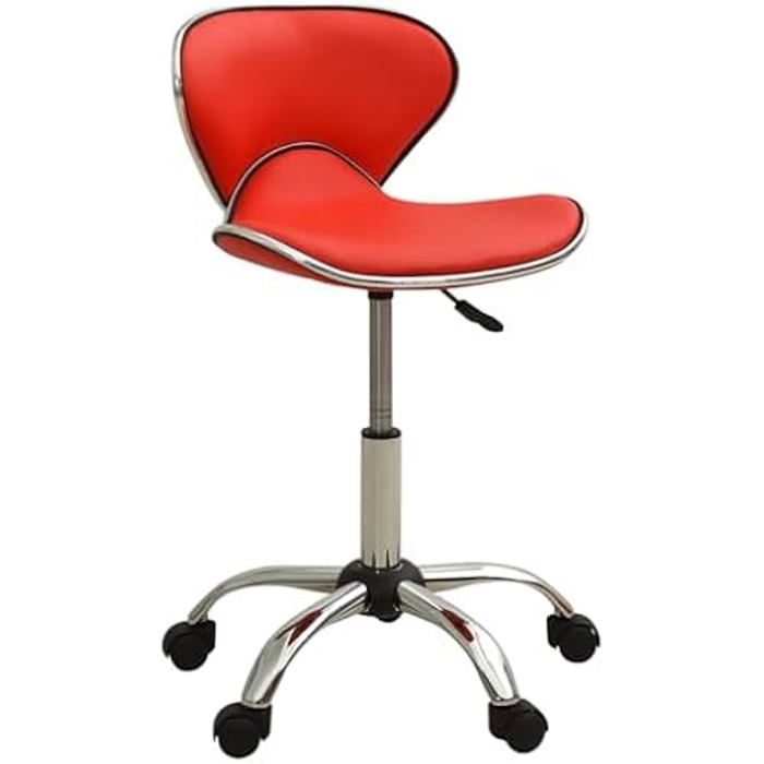 Tabouret de Salon et Spa - VIDAXL - Rouge - Réglable en Hauteur - Pivotant 360° - Similicuir