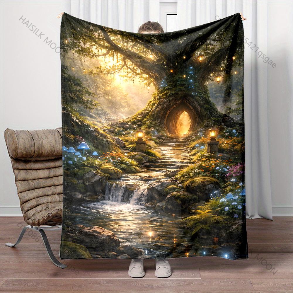 Magical forest tree entrance Print Blanket Warm Soft Fluffy Kids and Adult Sofa Bed Throw Blanket Outdoor Travel Camping RV