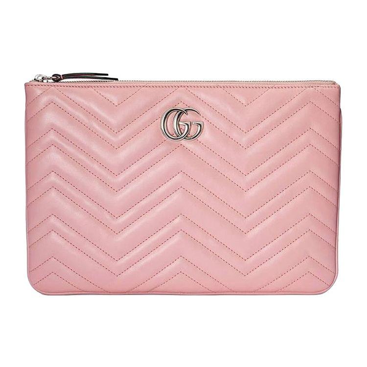 

Gucci GG Marmont Blush Pink Quilted Leather Large Zip Pouch Clutch Bag With Silver Tone Hardware For Women Luxury Daily Use Box(Basic Set+Box)
