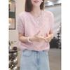 Spring Summer Hook and Flower Hollow Short Sleeved Knitted Sweater T-shirt for Women Round Neck Thin Loose Top