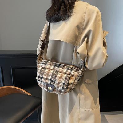 Cloth Plaid Fanny Pack, Female Japanese Harajuku Girl Student Breast Bag, Korean Ins Versatile Hong Kong Style Retro Messenger Bag