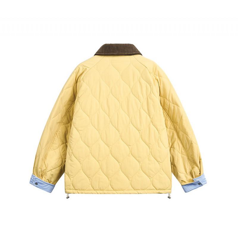 Unisex Retro College Style Quilted Cotton Puffer Jacket With Turn-Down Collar Thick Warm Winter Short Coat Teens Adults