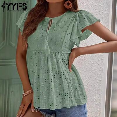 Women's Fashion Casual Summer Spring Solid Color Print Short Sleeve O-Neck Blouses & Shirts