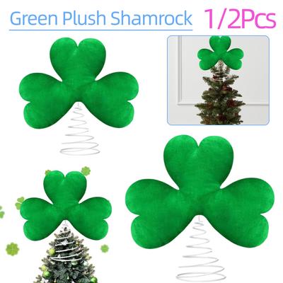 1/2Pcs St Patricks Day Green Plush Shamrock Lucky Shamrock Tree Topper Clover Tree Decoration for Holiday Party Supplies Gift