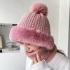 Chapéu de inverno feminino com cachecol de malha grossa forrada de pelúcia à prova de vento chapéu de pompom proteção total ciclismo boné ao ar livre chapéu elástico