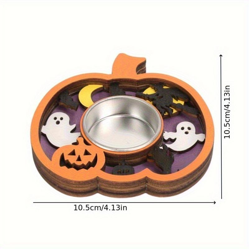 1pcHalloween Pumpkin Bat Candle Holder Thanksgiving Maple Leaf Candle Holder Party Table Decoration Ornament Wooden Candle Holde