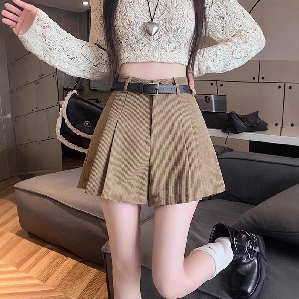 

Women s High Waist Corduroy Pleated Mini Skirt Shorts - Autumn/Winter 2024 Collection L [105-118 lbs]