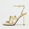 Elegant Gold Heeled Sandals for Women Fashion Leaf Decoration Ankle Strap  High Heels Luxury Wedding Bridal Dinner Shoes