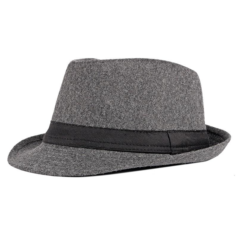 Hat for Men New Autumn Winter Style British Style Men's Jazz Hat Simple Plain Woolen Hat Middle-Aged and Elderly Gentleman's Hat