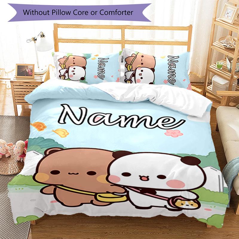 3pcs Yier BuBu Bear3 Cover Set - Personalized Name, HD Printed Bedding with 1 Cover and 2 Pillowcases - Perfect for Home Decor, Easy Care