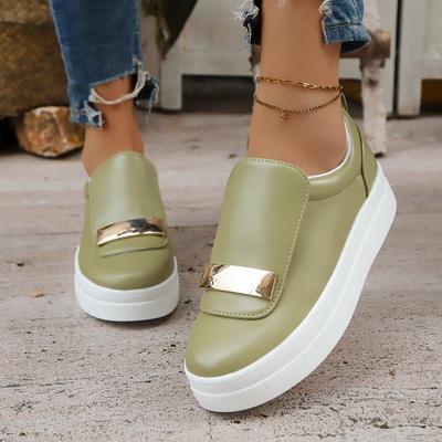 *Fashionable Comfortable Round Toe Thick Soled Casual Shoes Spring and Autumn New Solid Color Flat Sports Shoes for Women
