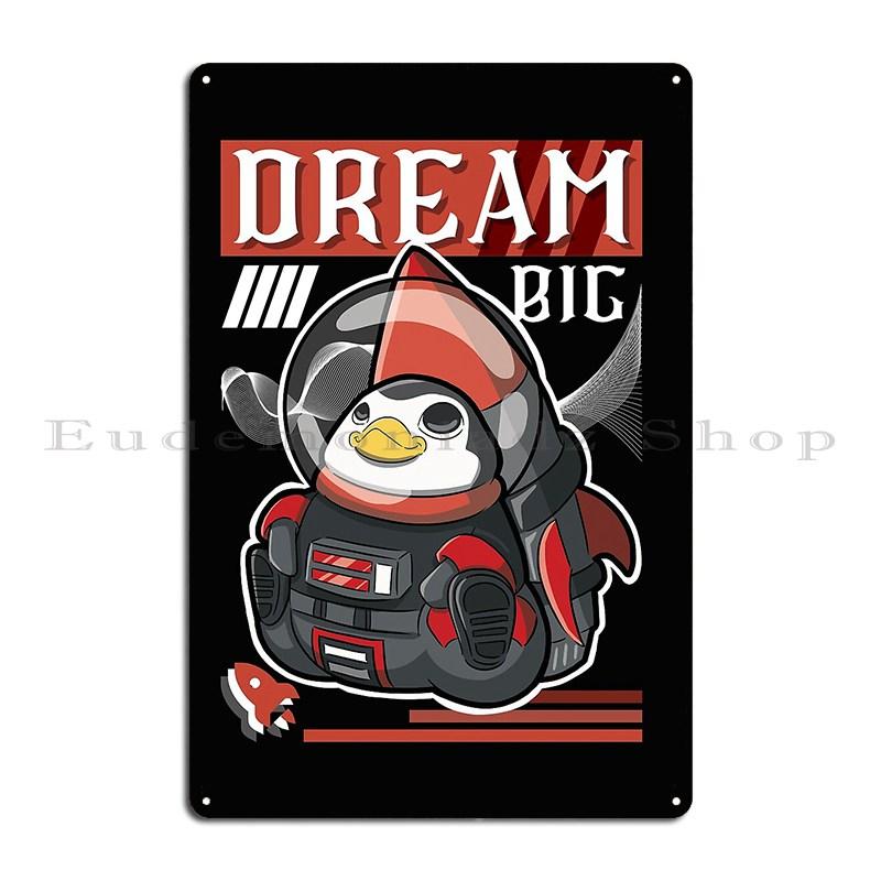 Astronaut Space Penguin Cruiser Metal Bar Decoration Designing Tin Sign Poster