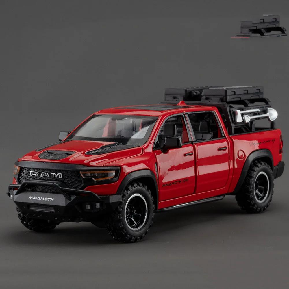 1:32 Mammoth RAM Alloy Miniature Model Diecast Pickup Toys with Sound Light Pull Back Doors Opened Metal Vehice for Boy Toy Gift