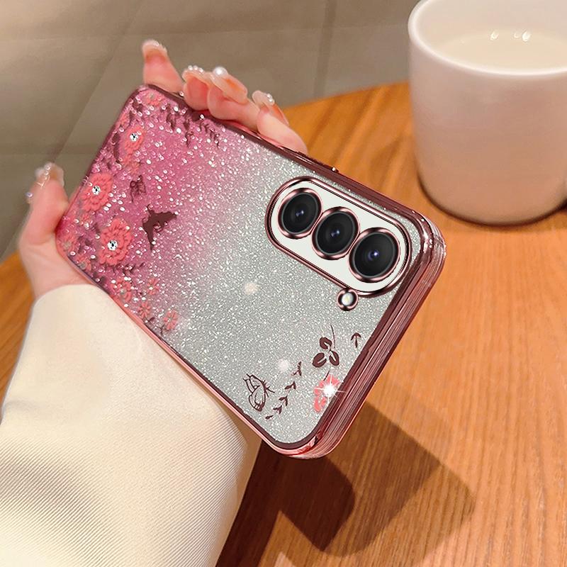 

Роскошный градиентный блестящий чехол для телефона с изображением бабочки и цветка для Samsung Galaxy S23 S22 S21 S20 FE S10 S9 S8 Plus Ultra Note 20 10