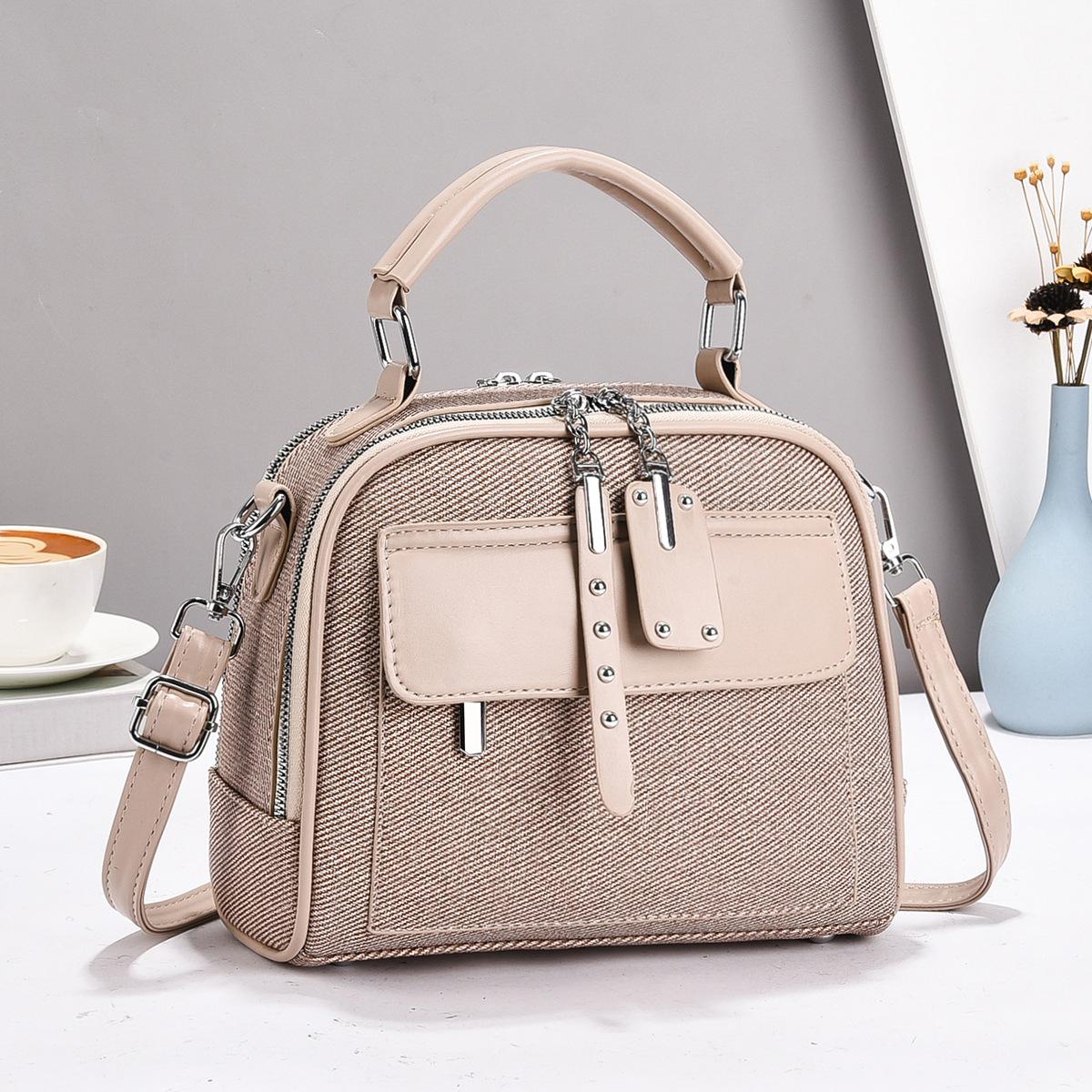 Nieuwe Hoge Uitstraling Canvas Textuur Mode Trend Handtas Senior Gevoel Patchwork Schoudertas Grote Capaciteit Tide . gray