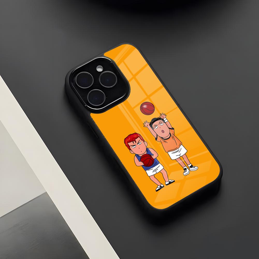 

Cute Cartoon Slam Dunk Phone Case For IPhone 17 Pro Max 16 15 14 13 11 Pro Max Plus Glass Phone Case iPhone 12 Pro Max
