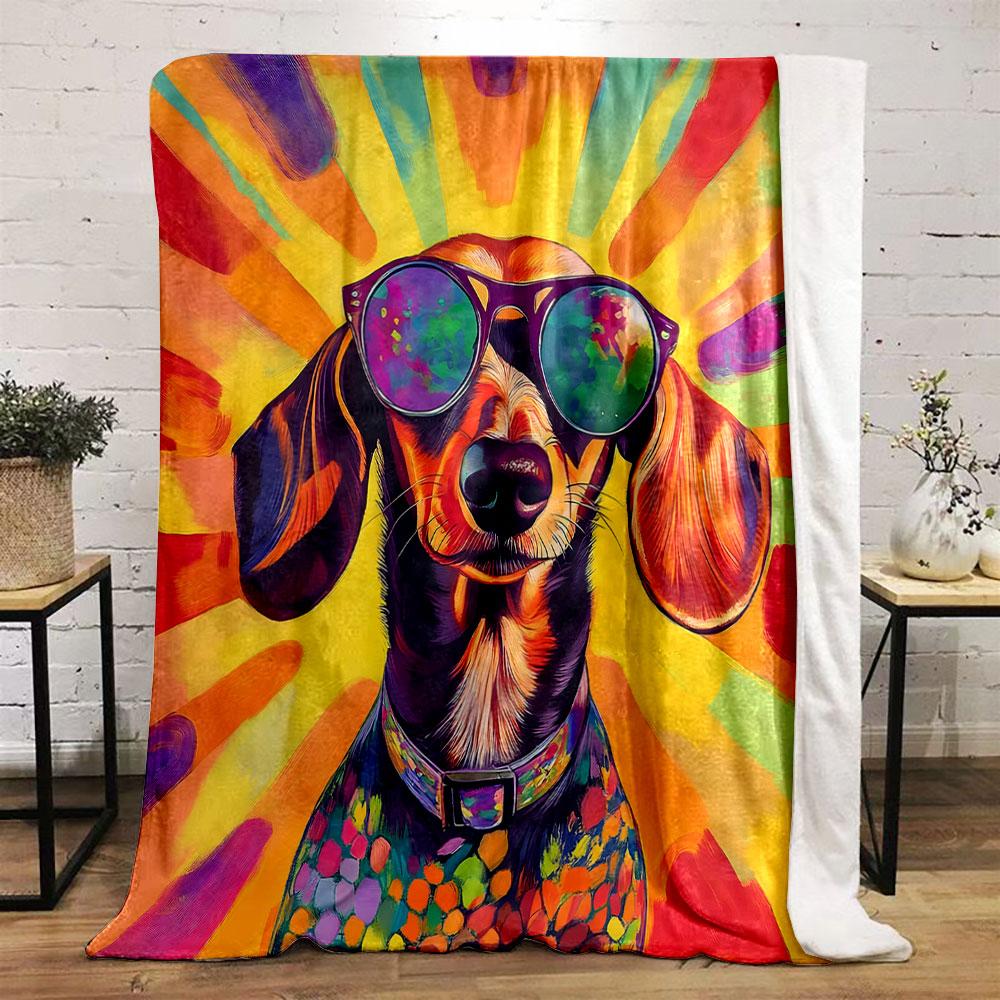 Colorful Dachshund with Sunglasses print blanket soft and cozy perfect for the living room bed sofa or a nap,gift