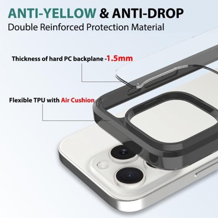 Coque pour iPhone 16 Pro - Protection Antichoc Silicone Noir avec Dos Transparent en PC
