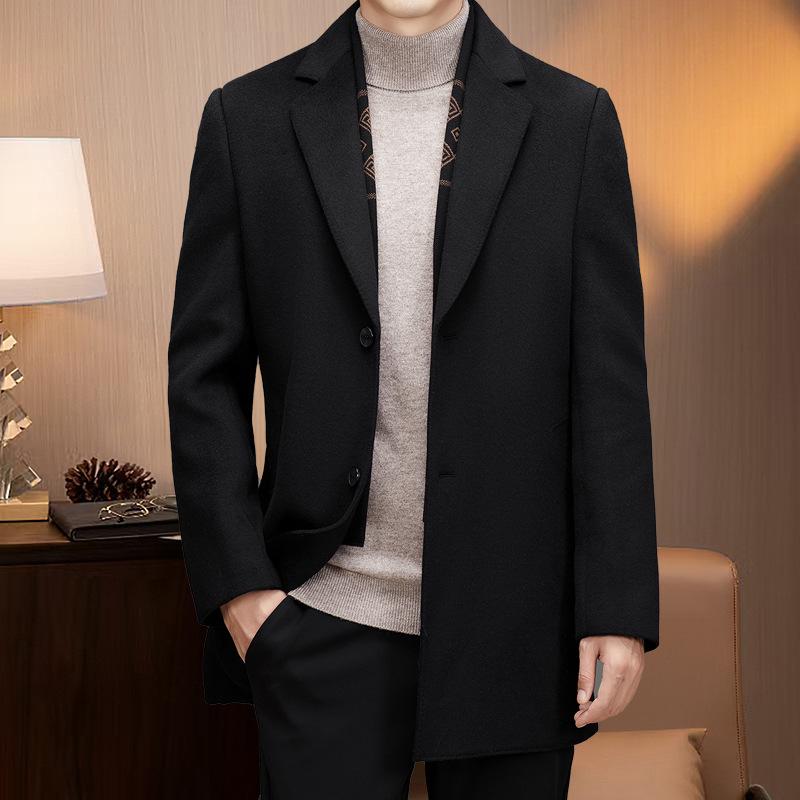 Men's Mid-Length Woolen Coat - Autumn/Winter Suit Collar Business Casual