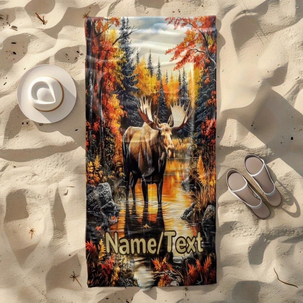 Custom Moose Beach Towel Autumn Forest Lake Design Name Quick Dry Sand Free Large Bath Towel For Swimming Pool