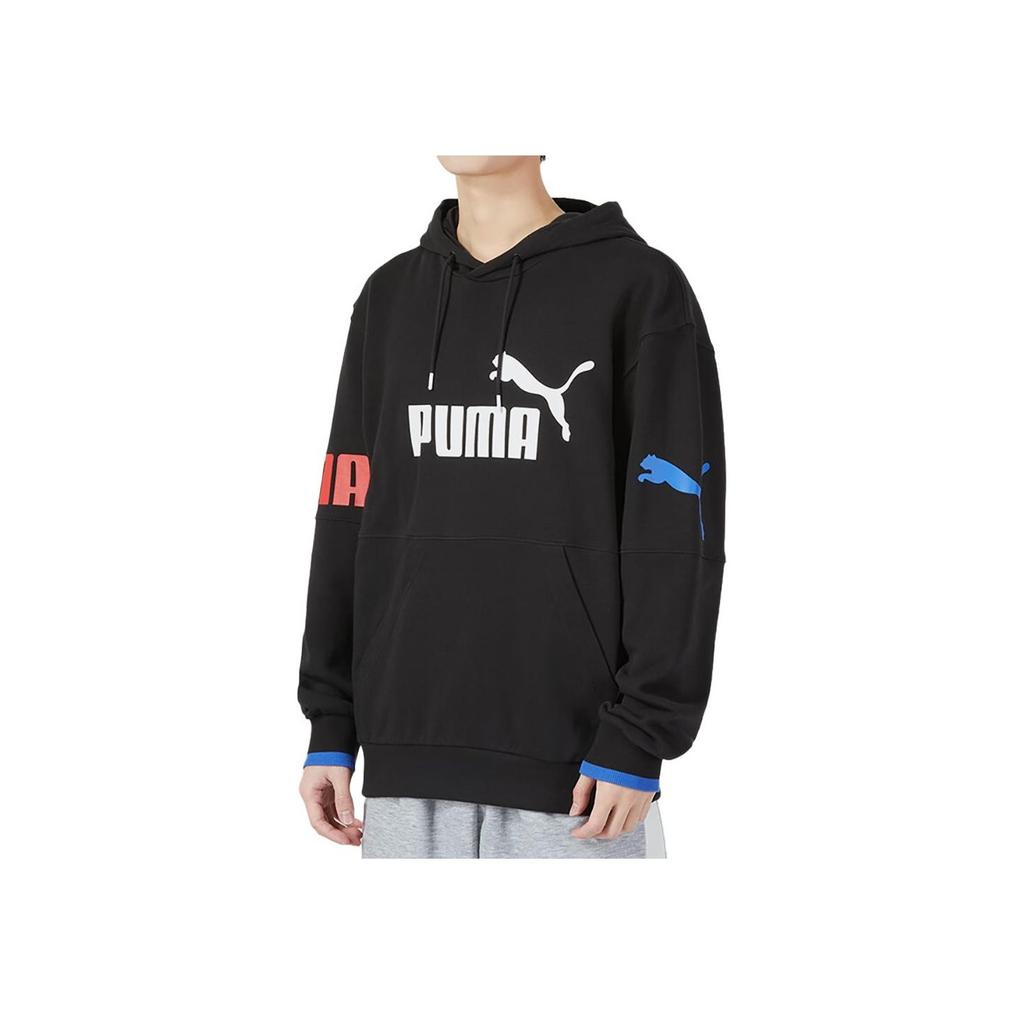 PUMA Power Colorblock Hoodie With Solid Logo Print Men Tops Black 676667-56