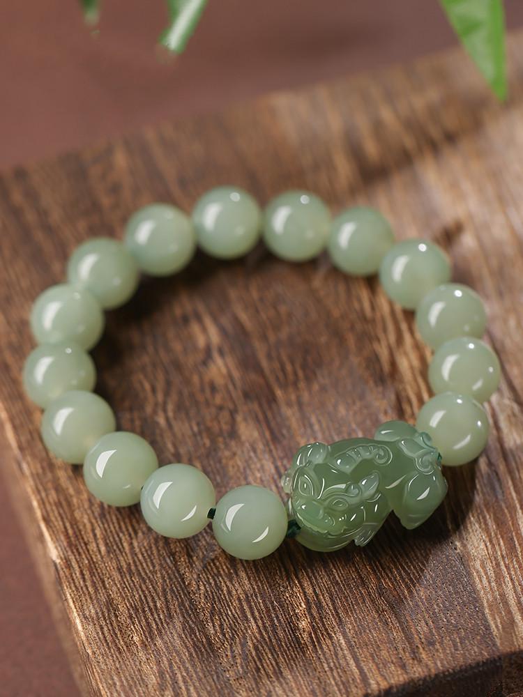 Natural Hetian Jade Pixiu Bracelet for Men and Women - Certified Old Pit Clear Water Design