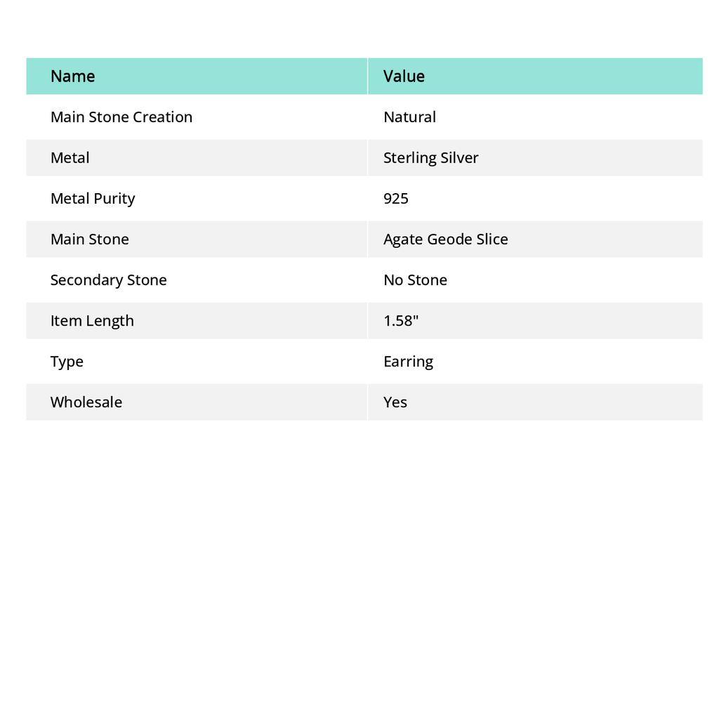 Natural Agate Geode Slice 925 Sterling Silver Jewelry Earring 1.58" L9w37