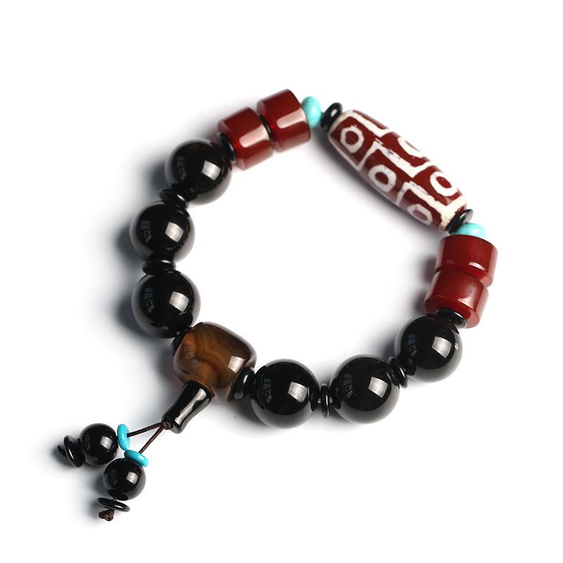 Natural Nine-eye Beads Bracelet Male and Female Vintage Black Agate Bracelet Buddha Beads Jewelry