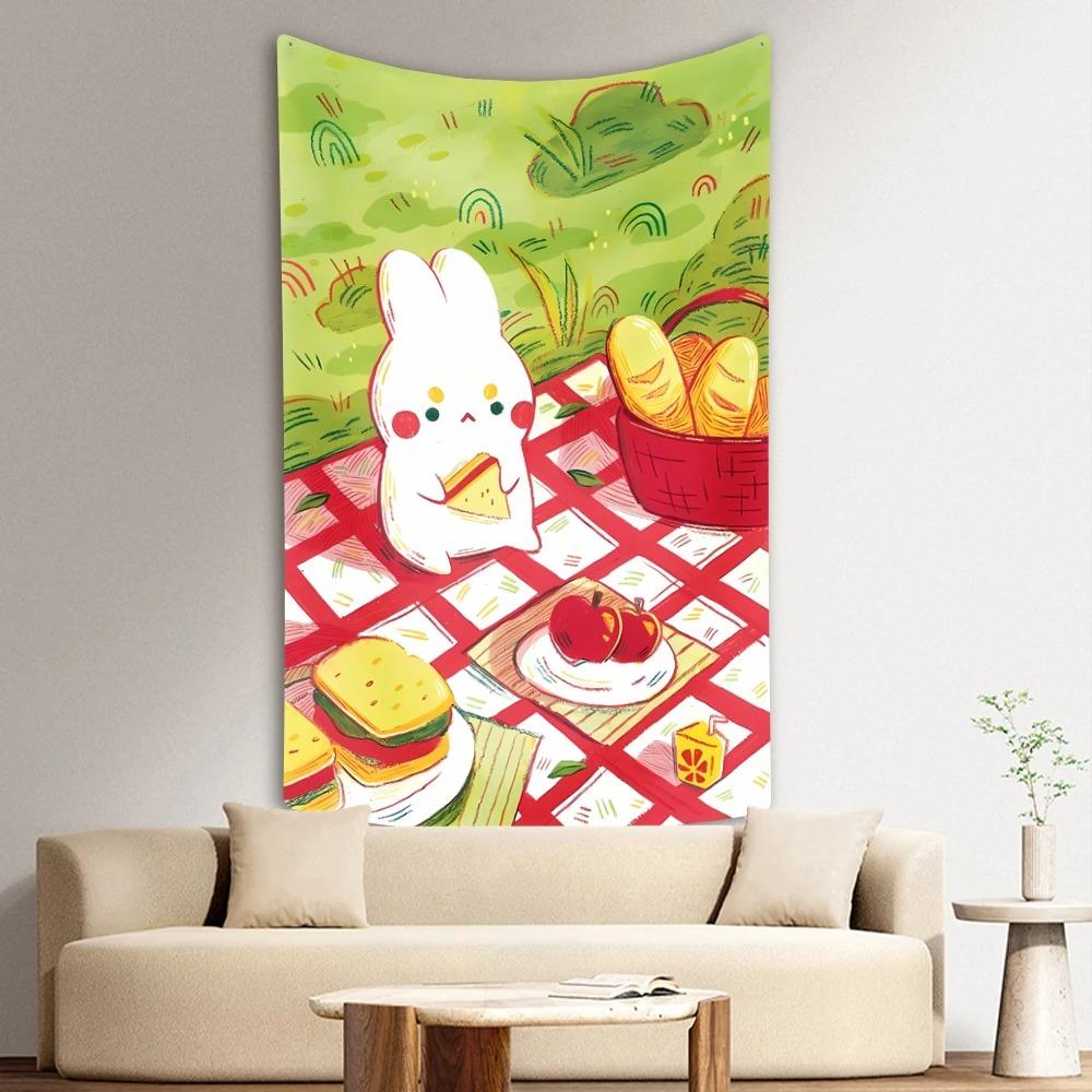 

Милый кролик с принтом торта, модный домашний гобелен для украшения гостиной, спальни, гобелен 100x75cm