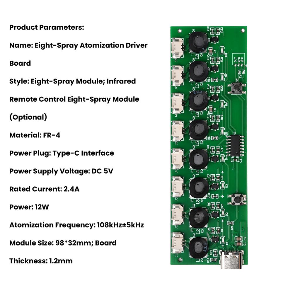 8 Spray Humidifier Module with Type-C Fast Charging 108kHz Ultrasonic Atomizer for DIY Desktop Humidifier and Car Aromatherapy