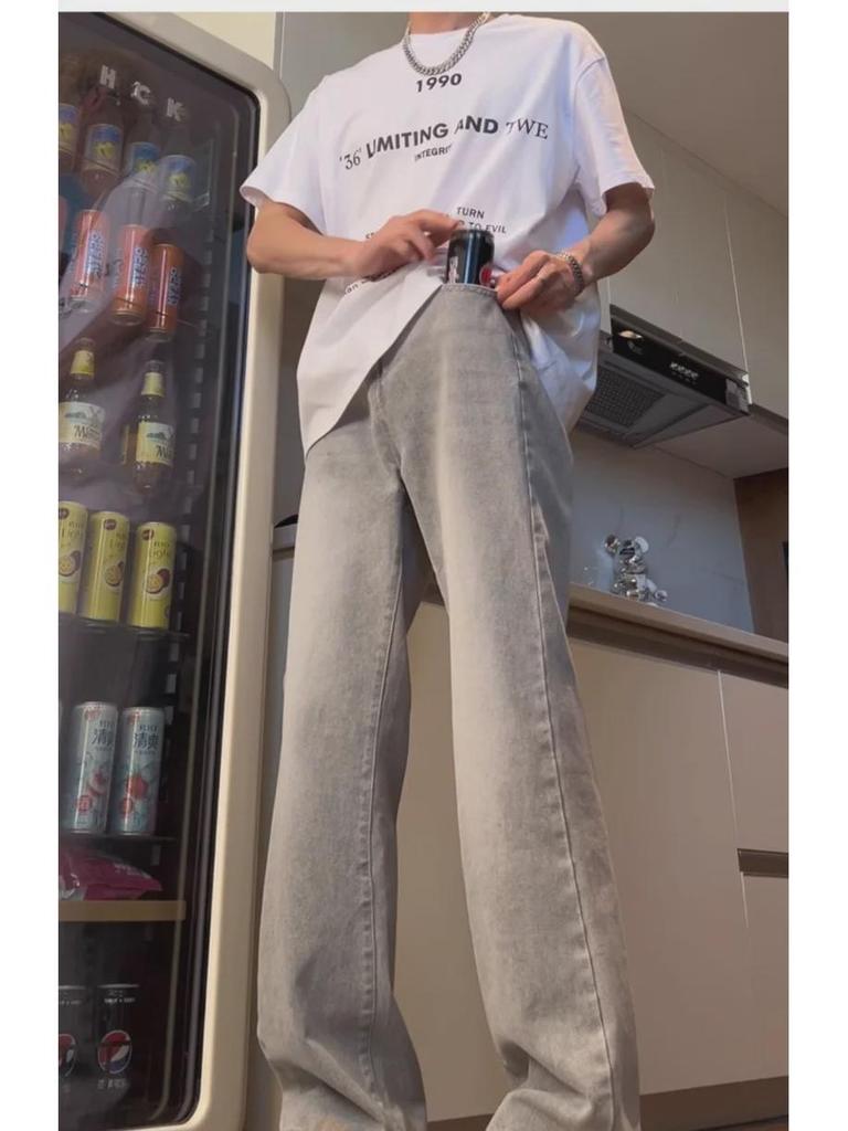 Light Blue Men's Flared Machete Jeans - Versatile American High Street Style, Straight Leg Summer Pants.