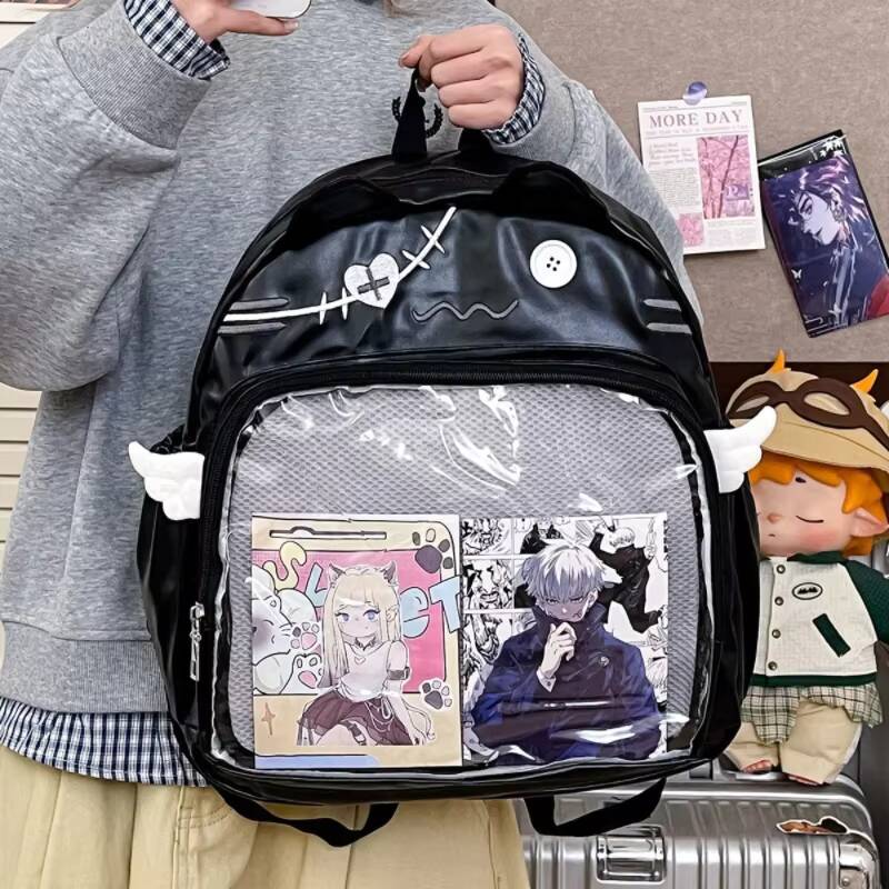 Y2K Emoji Cat Ita Backpack Cute Girls Transparent Rucksack Large Capacity Student DIY Display School Bag Fashion Travel Knapsack