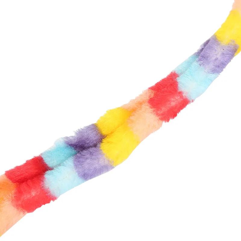 Rainbow Caterpillar Cat Teaser Toy Interactive Plush Wand with Feathers for Kittens Indoor Play