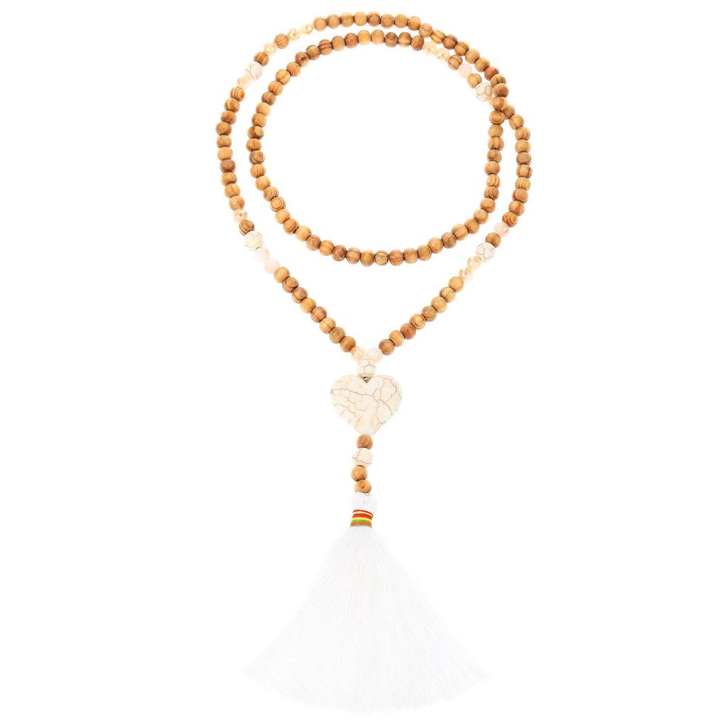 Ethnic Style Handmade Wooden Bead Tassel Necklace for Women