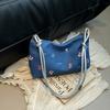 Blue Bow Underarm Bag Korean Women's Handbag Fashion Denim Shoulder Bag  Commuting
