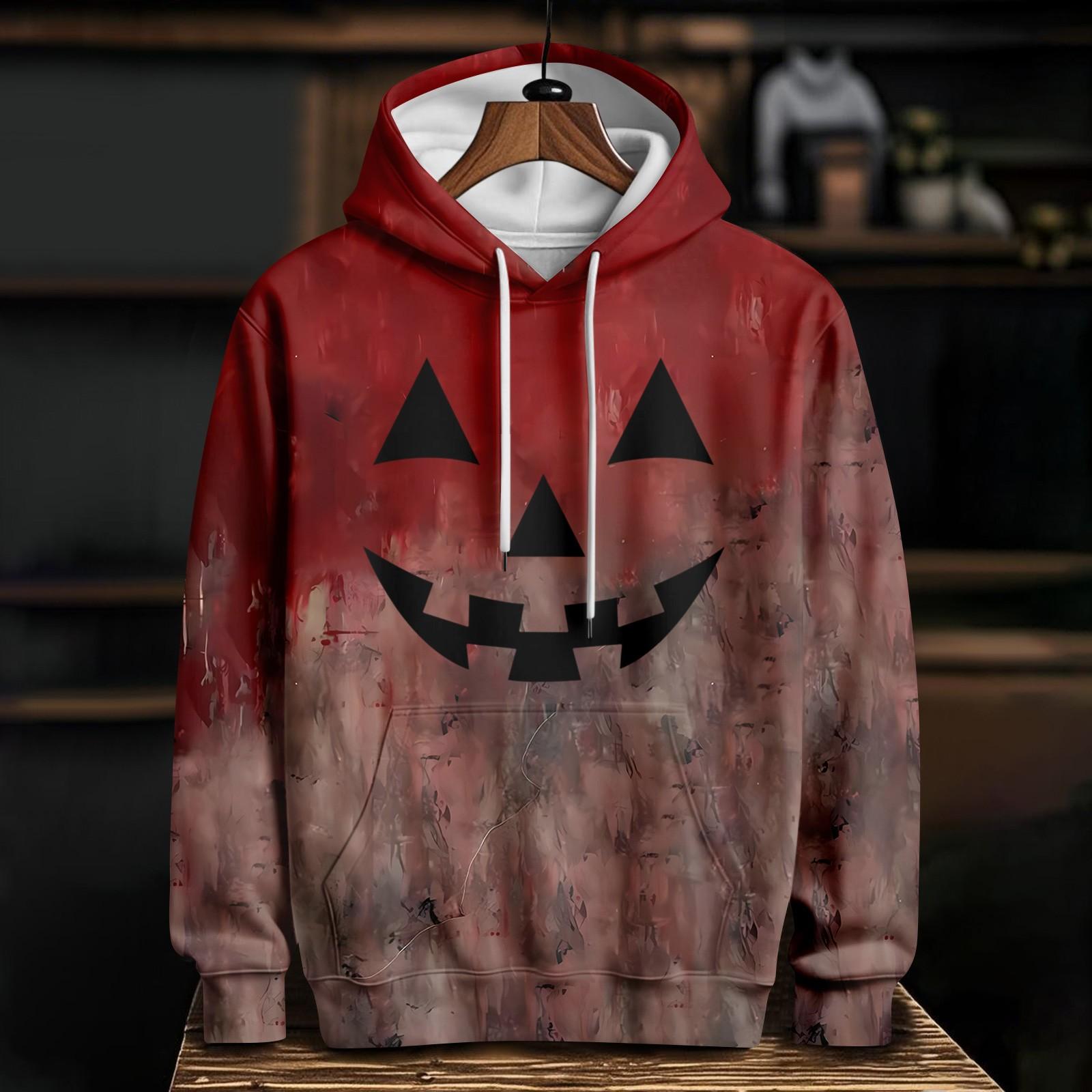 

Женский повседневный модный худи с длинным рукавом и принтом на Хэллоуин L винный