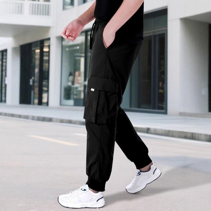 Mens Casual Drawstring Multi Pockets Straight Long Work Cargo Pants