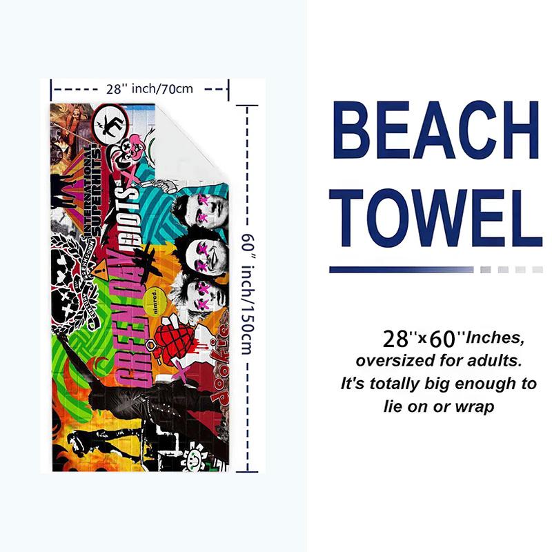 Band Green Day Print Beach Towel, Large Soft Quick Dry Towel for Beach Camping Swimming
