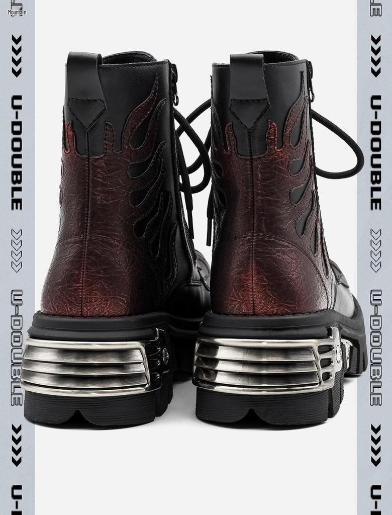 Unisex High-Top Punk Retro Flame Boots with Thick Tank Sole for Autumn/Winter