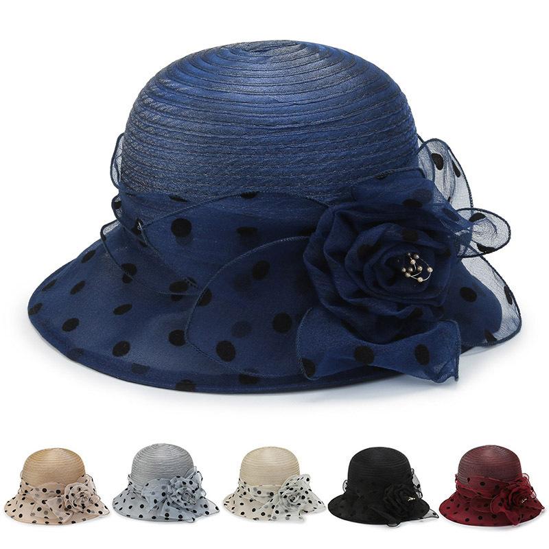 Spring and summer women's hats new fashion flower polka dot sunscreen sun hats versatile elegant sunshade basin hats