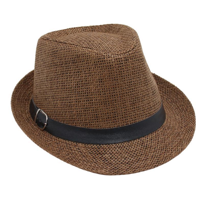 

Spring And Summer Straw Hat Seaside Vacation Cool Hat Short Brim Sun Hat Belt Buckle Sir Churchill Hat Foreign Style Man One size fits all темно-коричневого кольору