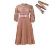 C8595  Women's Solid Color Lace Crochet Pleated Dress